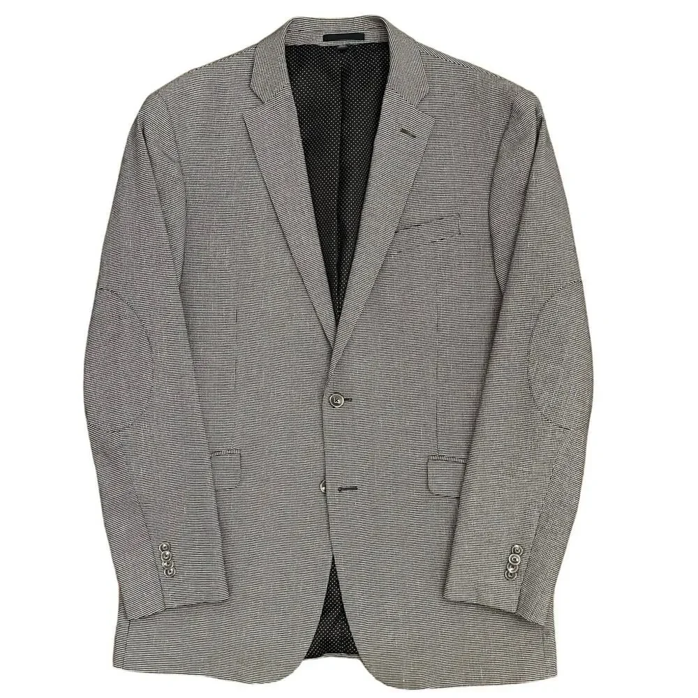 Jos A Bank Linen Cotton Houndstooth Blazer‎ 40L Tailored Fit Elbow Patches Black
